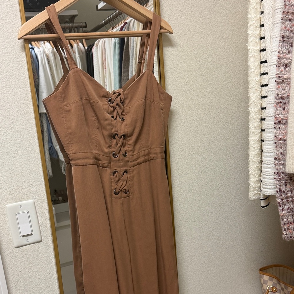 BCBGMaxAzria Brown Lace-Up Jumpsuit